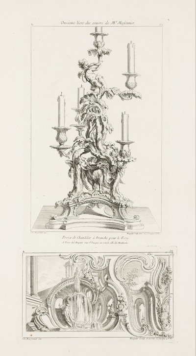 Ontwerp van een tak kroonluchter voor de koning door Juste Aurèle Meissonnier